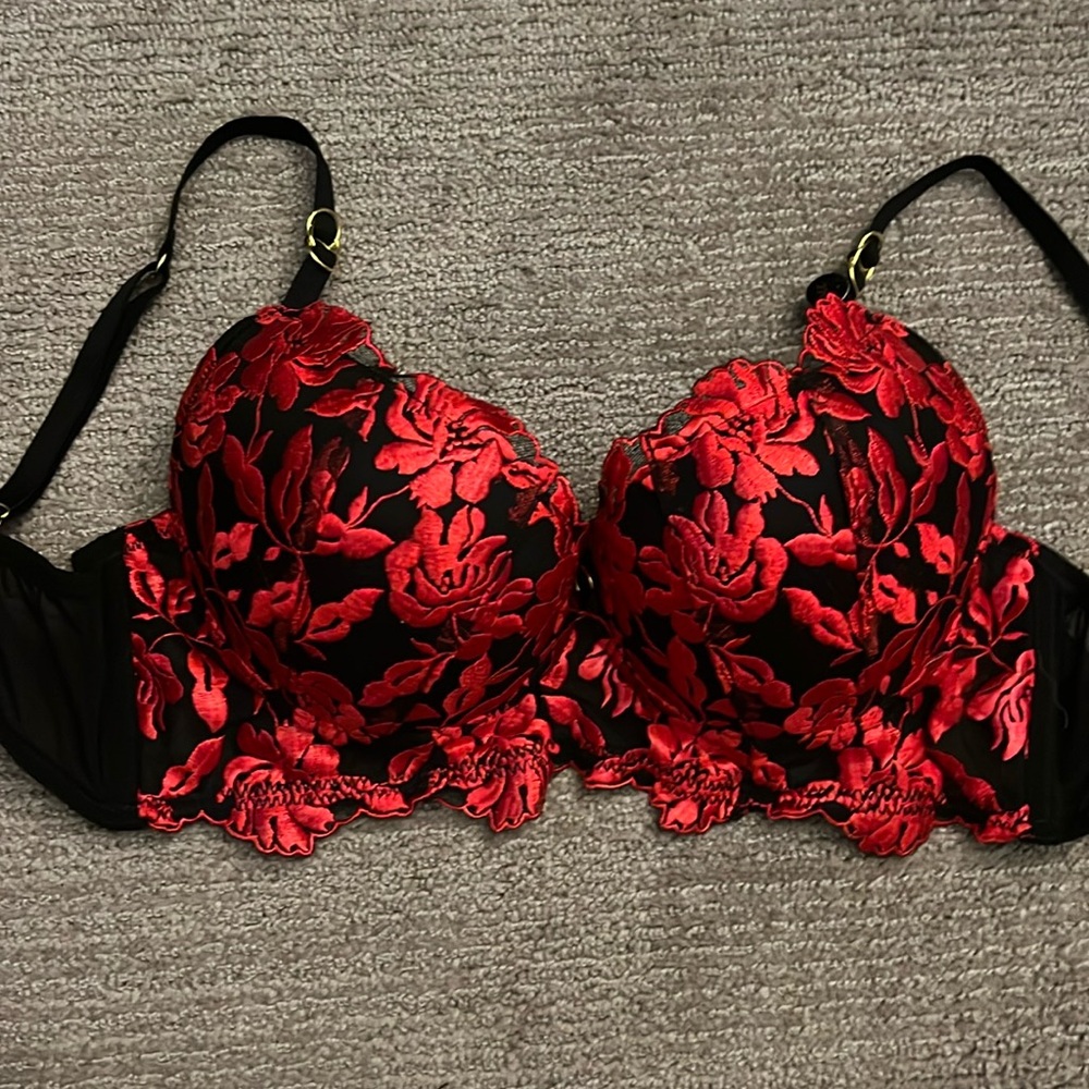 Ann Summers Black and Red Lace Cup Bra